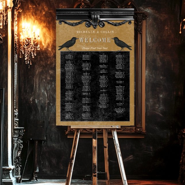 Gothic Black Ravens & Gold Wedding Seating Chart Foam Board (Creator Uploaded)