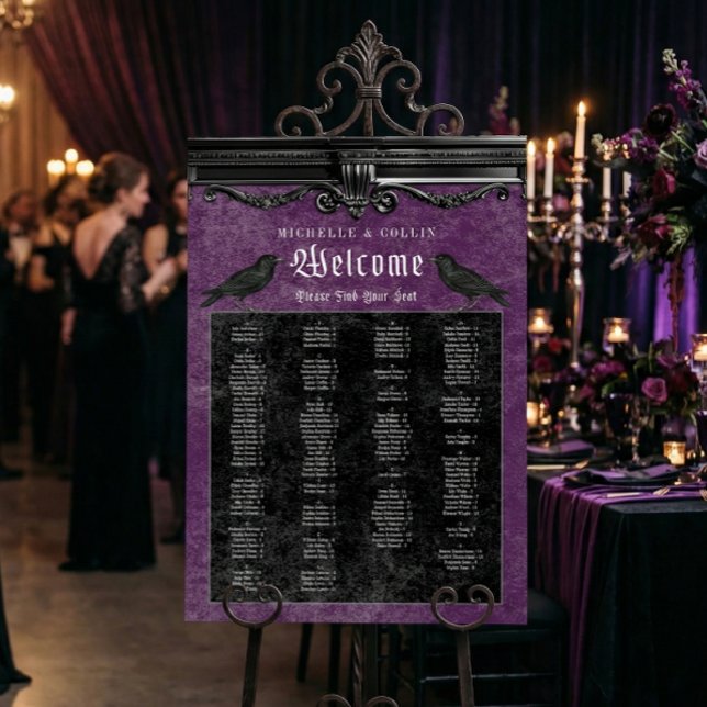 Gothic Black Ravens & Purple Wedding Seating Chart Foam Board (Creator Uploaded)