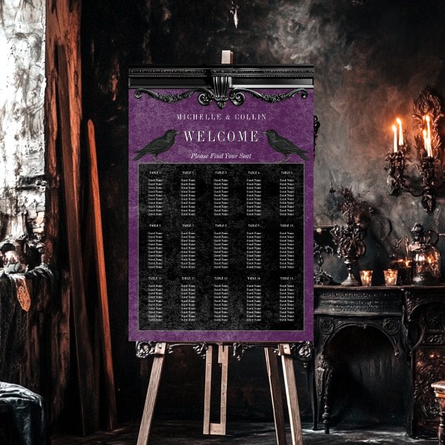 Gothic Black Ravens & Purple Wedding Seating Chart Foam Board (Creator Uploaded)