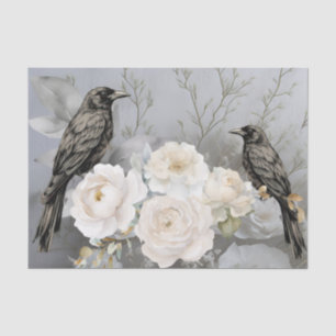 Gothic Black Ravens & White Flowers  Tissue Paper