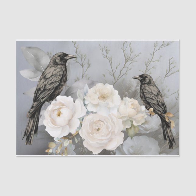 Gothic Black Ravens & White Flowers  Tissue Paper (Front)