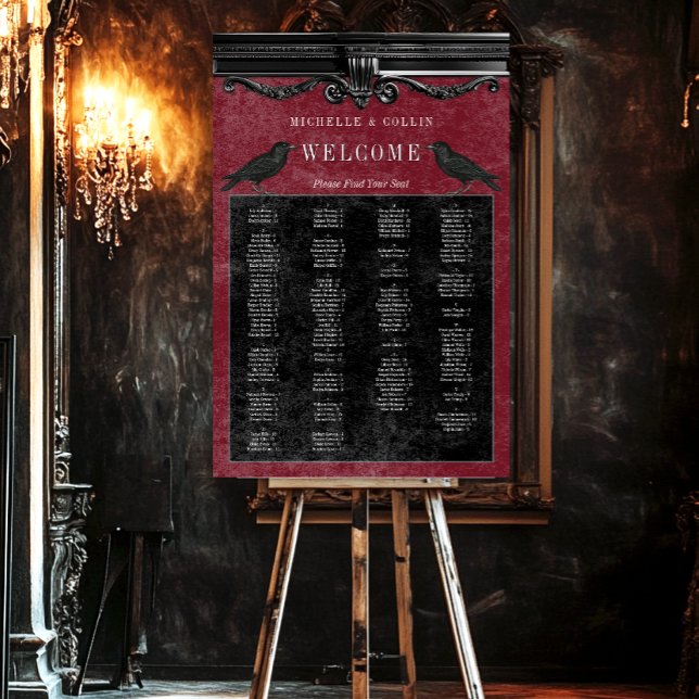 Gothic Black Ravens & Wine Wedding Seating Chart Foam Board (Creator Uploaded)