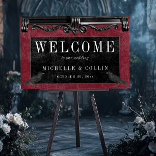 Gothic Black Ravens & Wine Welcome Wedding Foam Board