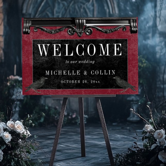Gothic Black Ravens & Wine Welcome Wedding Foam Board (Gothic Black Ravens & Wine Welcome Wedding Foam Board)