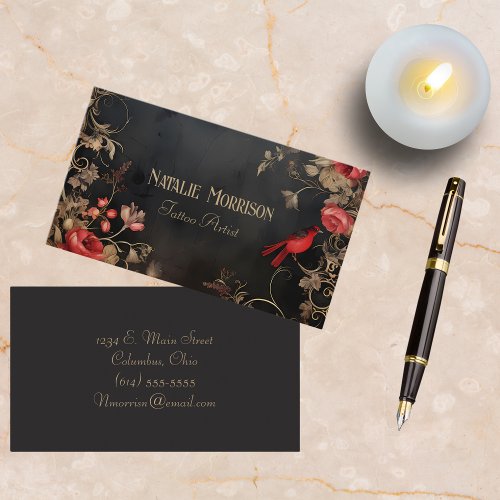 Gothic Black  Red Floral Double Sided  Business Card