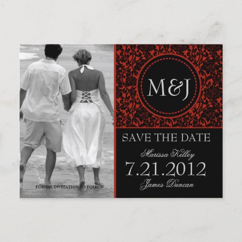 Gothic Black  Red Flourish Save the Date Announcement Postcard