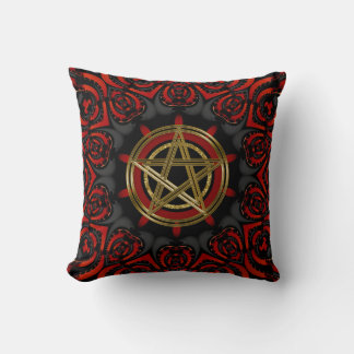 Gothic Black Red Gold Pentagram Symbol Throw Pillow