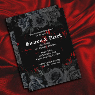 Gothic Black Red Grunge Textured Black Roses Invitation