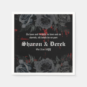 Gothic Black Red Grunge Textured Black Roses Napkins