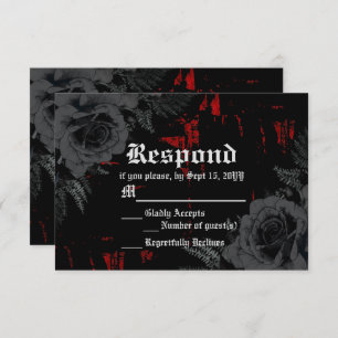 Gothic Black Red Grunge Textured   Black Roses RSVP Card