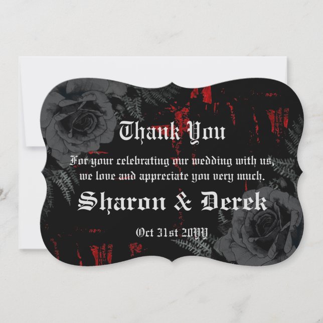Gothic Black Red Grunge Textured | Black Roses Thank You Card (Front)