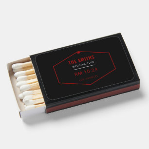 Gothic Black Red Motel Key Wedding Favor Custom Matchboxes