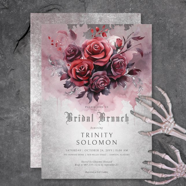 Gothic Black & Red Rose Floral Bridal Brunch Invitation (Gothic Black & Red Rose Floral Bridal Brunch Invitation)