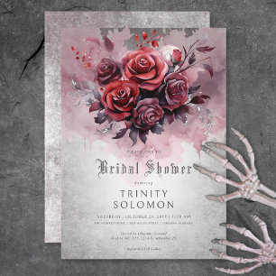 Gothic Black & Red Rose Floral Bridal Shower Invitation
