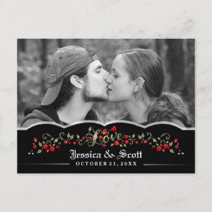 Gothic Black & Red Roses LOVE Photo Save Date Announcement Postcard