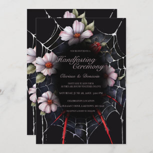 Gothic Black & Red Spider Floral Web Handfasting Invitation