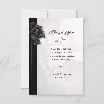 Gothic Black Rose Bats Matching Thank You Card by juliea2010 at Zazzle