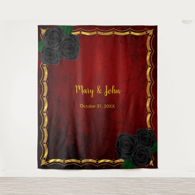 Gothic Black Rose Blood Red Photo Wedding Backdrop (Front)