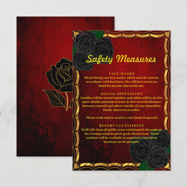 Gothic Black Rose Blood Red Wedding Safety Measure Enclosure Card (Front/Back)
