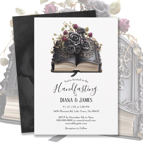 Gothic Black Rose  Book Fantasy Handfasting Invitation