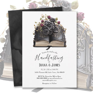 Gothic Black Rose & Book Fantasy Handfasting Invitation