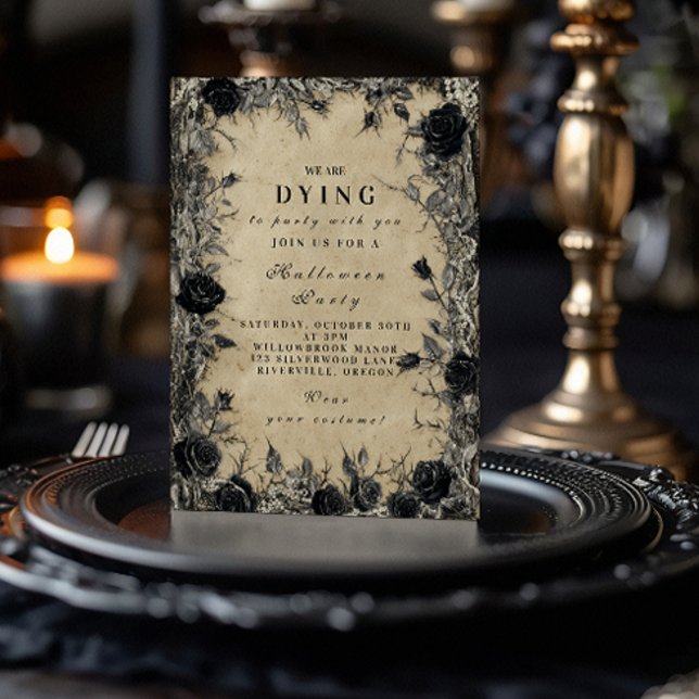 Gothic Black Rose Halloween Soirée Invitation (Creator Uploaded)