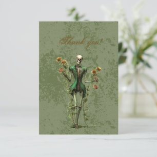 Gothic Black Rose On Grunge Green Thank You Card