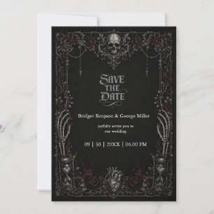 Gothic Black Rose Skull Heart Wedding Invitation