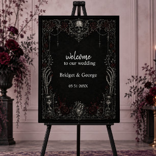 Gothic Black Rose Skull Heart Wedding welcome Foam Board