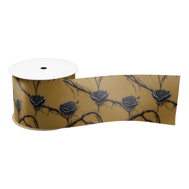 Gothic Black Rose Speedpaint Pattern Satin Ribbon (Spool)