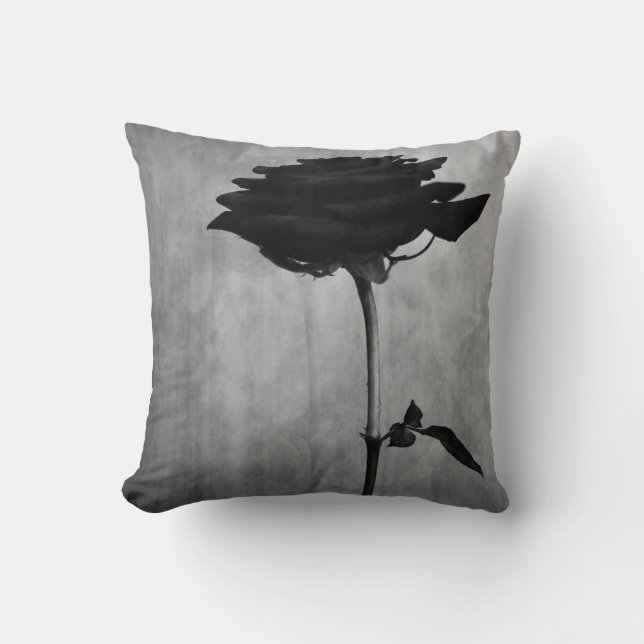 Gothic Black Rose Throw Pillow (Front)