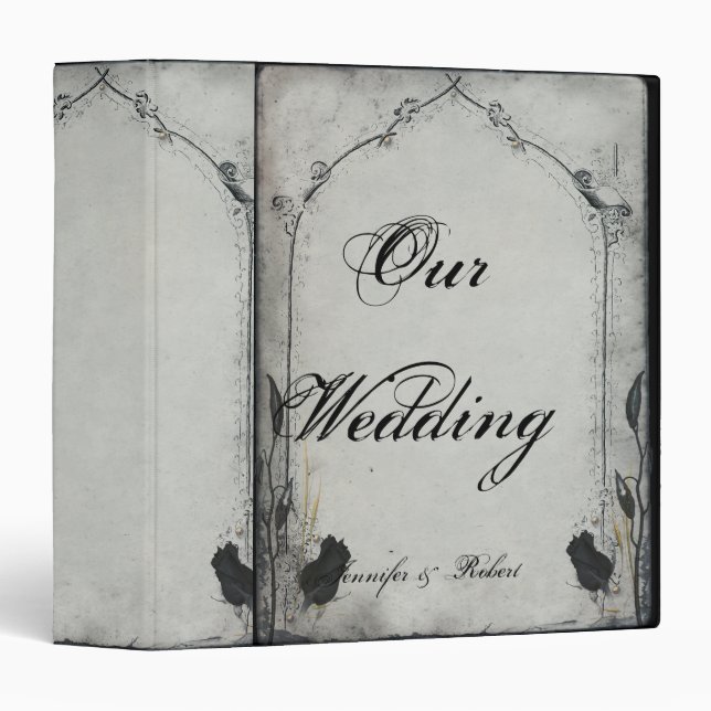 Gothic Black Rose Trellis Wedding Binder (Front/Spine)