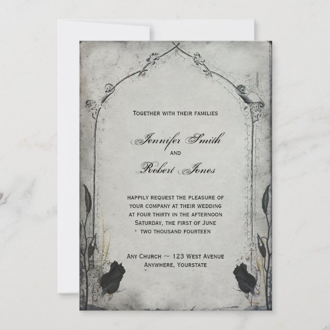 Gothic Black Rose Trellis Wedding Invitation (Front)