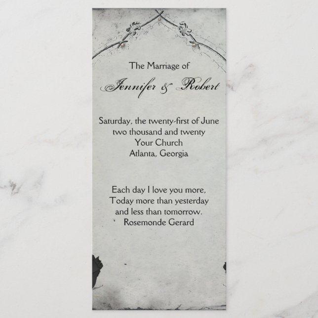 Gothic Black Rose Trellis Wedding Program (Front)