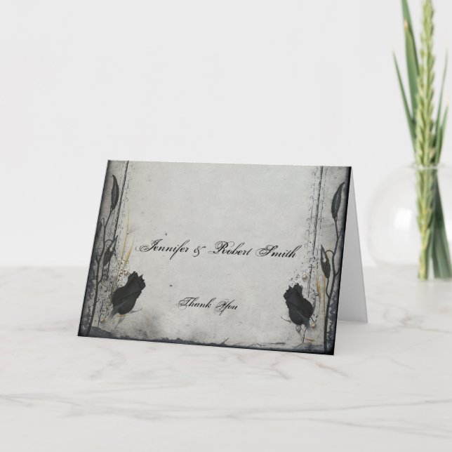 Gothic Black Rose Trellis Wedding Thank You (Front)