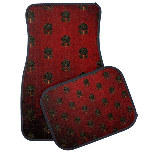 Gothic Black Roses Blood Red Car Floor Mat (Set)