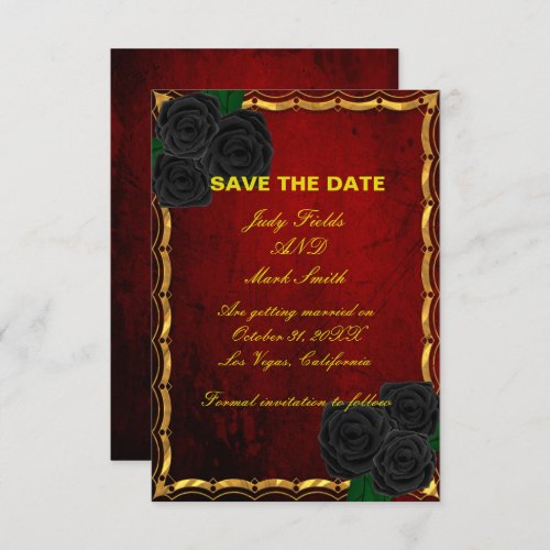 Gothic Black Roses Blood Red Save The Date Card
