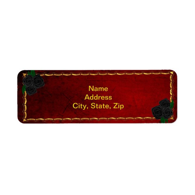 Gothic Black Roses Blood Red Wedding Address  Label (Front)