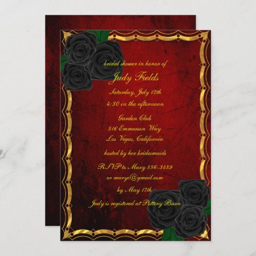 Gothic Black Roses Blood Red Wedding Bridal Shower Invitation