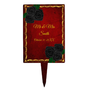 Gothic Black Roses Blood Red Wedding Cake Topper
