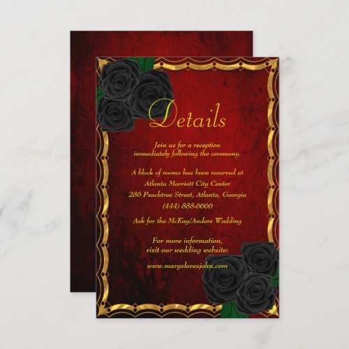 Gothic Black Roses Blood Red Wedding Details Enclosure Card