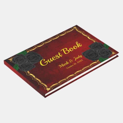 Gothic Black Roses Blood Red Wedding  Guest Book