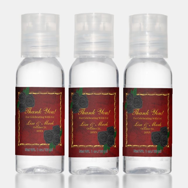 Gothic Black Roses Blood Red Wedding Hand Sanitizer (Set)