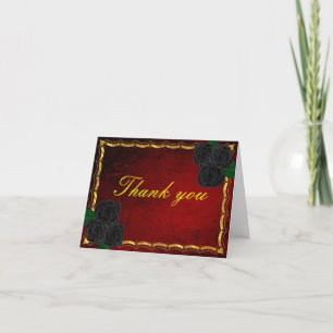 Gothic Black Roses Blood Red Wedding Letterpress Thank You Card
