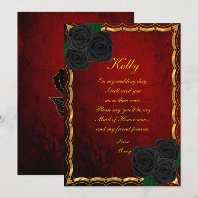 Gothic Black Roses Blood Red Wedding Maid Of Honor Invitation (Front/Back)