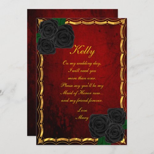 Gothic Black Roses Blood Red Wedding Maid Of Honor Invitation