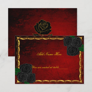 Gothic Black Roses Blood Red Wedding Place Card
