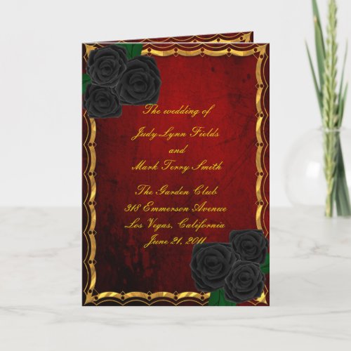 Gothic Black Roses Blood Red Wedding Program Card