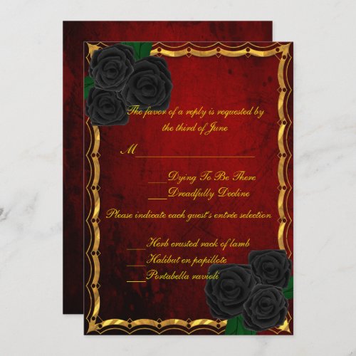 Gothic Black Roses Blood Red Wedding Response Invitation