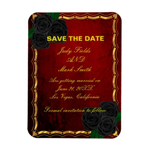 Gothic Black Roses Blood Red Wedding Save The Date Magnet